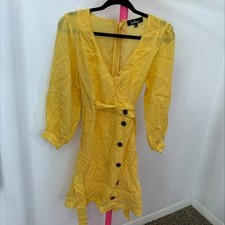 LULUS AJA GOLDEN YELLOW THREE-QUARTER BALLOON SLEEVE DRESS- SIZE S