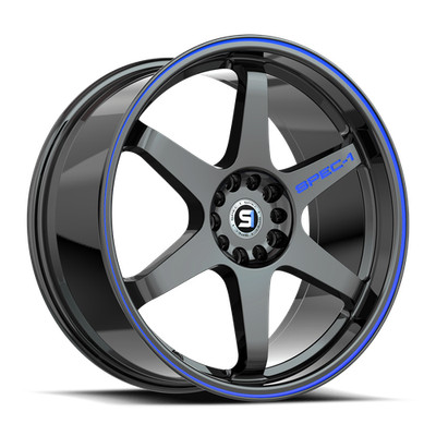 18x10.5 Spec-1 SPT-33 Gloss Black Blue Line Wheels 4/5 Lug Blank (-8mm) Set of 4