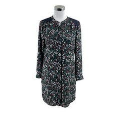 Banana Republic 4 Black Floral Lace Yoke Button Up Sleeve Shirt Dress Tunic Boho