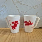 Hazel Atlas Vintage Red scottie Dogs Milk glass paint of mugs