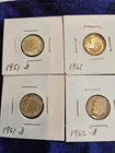 FOUR (4) ROOSEVELT SILVER DIMES - 1951 D - 1961 - 1961 D AND 1962 D
