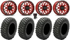 Raceline Krank 14" Wheels Red 28" Crawler XR Tires Kawasaki Brute Force IRS