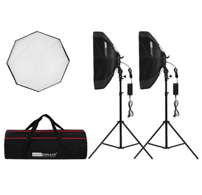 2x LED Daylight Achteck Oktagon 60cm Softbox, Stativ, Tasche 5600K Dauerlicht