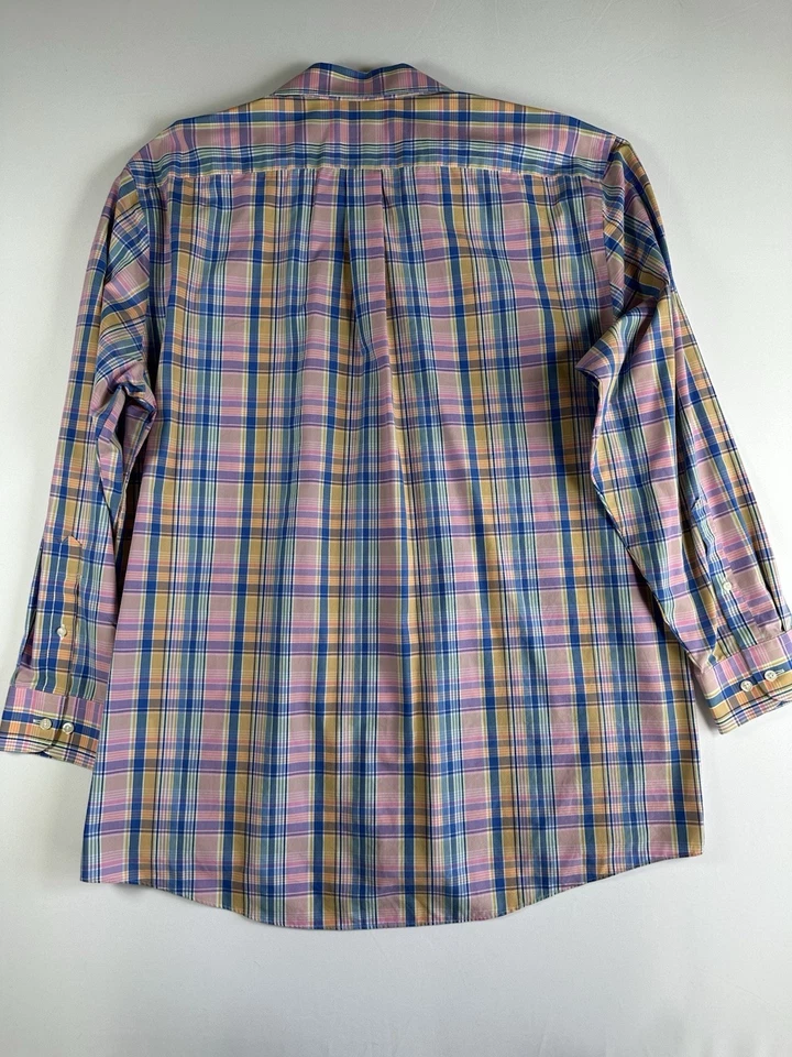 Super Camisa Stafford Travel Performance Rosa Azul Dorado Blanco Abotonada 17 1/2 Foto 2 de 4