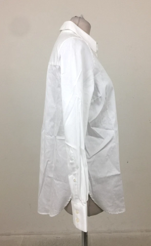 Blusa para mujer Jaeger talla 8 blanca bolsillo dobladillo curvo algodón puro manga L nueva F1 Foto 4 de 4