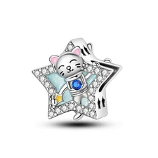 MULA New European Cat Space Star Charm AAA CZ For Bracelet 925 Sterling Silver
