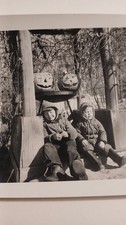 Rare Vintage Halloween Jack-0-Lanterns Pumpkin Snowsuit Kids Snapshot Photo 1960
