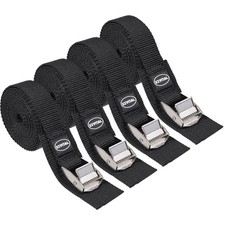 4 Pack 8 x 1 Lashing Straps, Cam Buckles, Black, Cinch, Cargo, Kayak, Luggage