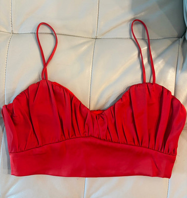 MESHKI - Never Worn - Red Satin Ruched Crop Top, Size M, Adjustable Straps