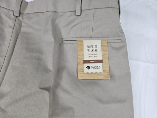 Haggar Chino Pant Men 48x30(Real 48x29) Khaki Cotton Classic Fit Work Casual NWT - Picture 11 of 13
