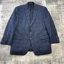 Joseph A Bank Blazer Jacket Mens 46R Blue Plaid Traveler Wool Sport Coat Preppy