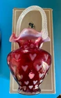 FENTON CRANBERRY 0PALESCENT HEART OPTIC BASKET WITH RUFFLED TOP GORGEOUS