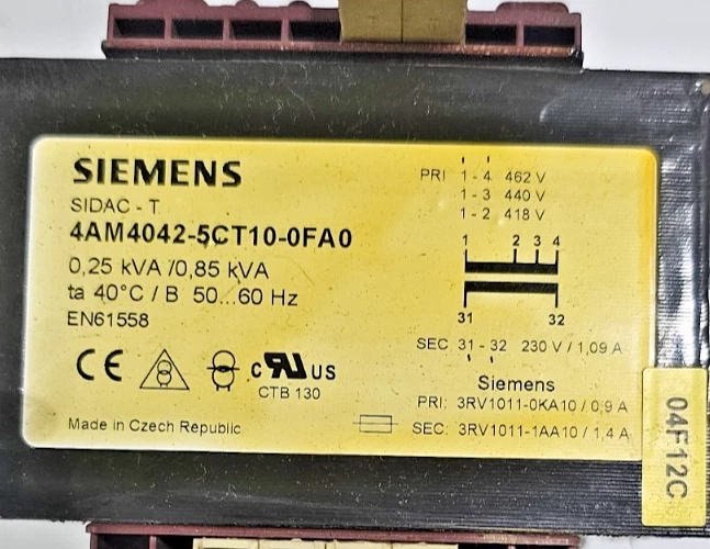 Siemens 4AM4042-5CT10-0FA0 0,25 kVA/ 0,85kVA Transformer PRI,418-462V SEC,230V - image 2 of 4