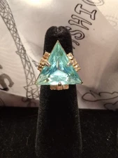 Vintage Rhinestone Ring HUGE! Aqua Clear Silver Tone Adjustable SZ 5 Estate*