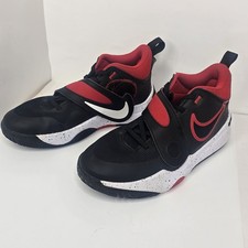 Nike Kids' 5Y Team Hustle D 11 Basketball Shoes Hook Loop Strap Black Red