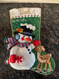 Vintage 15" Felt Completed Christmas Stocking Bucilla Snowman & Friends "Dad"
