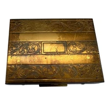 Vintage Fifth Avenue Engraved Gold Tone Powder Compact Mirror Puff 3" x 2" MCM