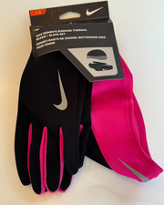 New Nike Running Thermal Beanie / Glove Set Black Pink Women's Size Large