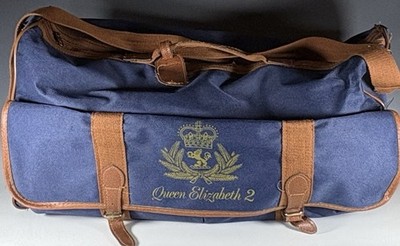 Queen Elizabeth Ocean Liner Cruise Ship Duffle Bag Luggage Blue & Brown