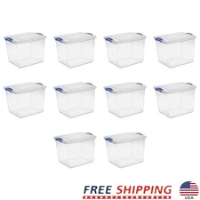 Clear Latching Storage Bin Stackable BPA Free Organizing Bins 27 Quart 10 Count