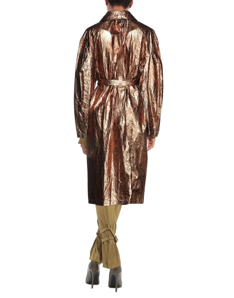 RRP€323 WEILI ZHENG Tyvec Oversized Coat Size S Brown Laminated Belted Unlined - Image 2 of 4