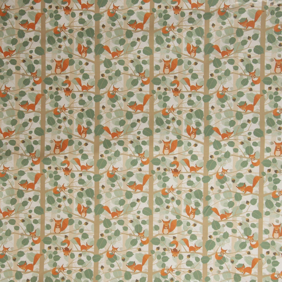 Dekostoff Baumwollstoff Halbpanama Eichhörnchen Baum beige grün 2,80m Breite - Bild 2 von 4
