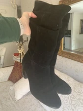 Crown Vintage Boots Womens 9.5 M Tall Black Suede Heels Side Zip