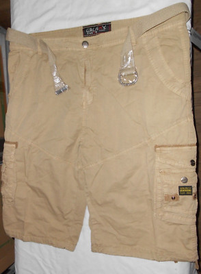 Galaxy by Harvic - Men's Flat Front Belted Cargo Shorts - Khaki - Size 40
