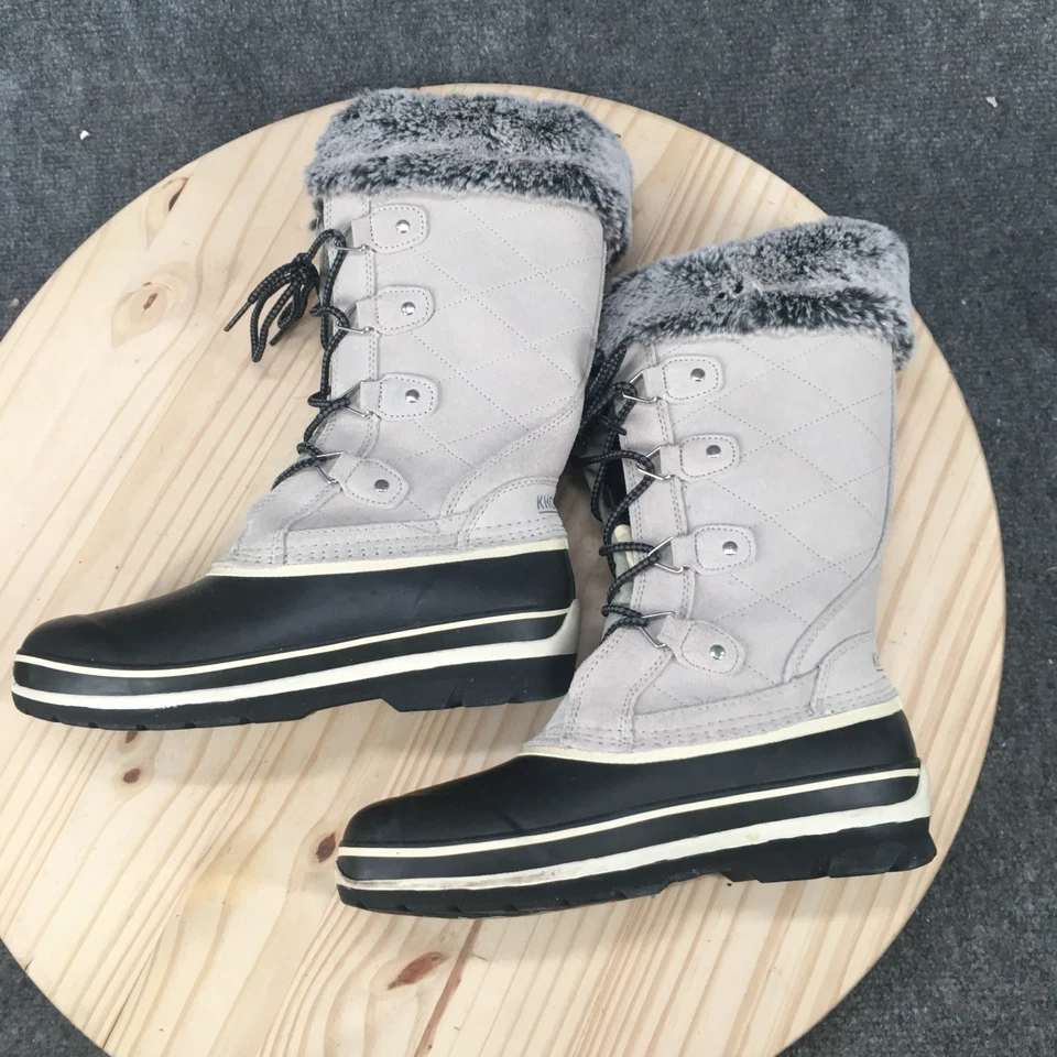 Khombu Winter Snow Boots Womens 9 M Emily Gray Leather Faux Fur Lace Up - Image 2 of 4