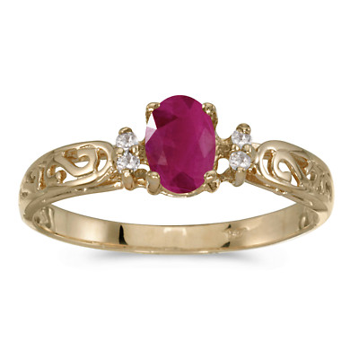 10k Yellow Gold Oval Ruby And Diamond Ring