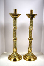 Nice Pair of 24" Polished Brass Church Altar Candlesticks 98-24