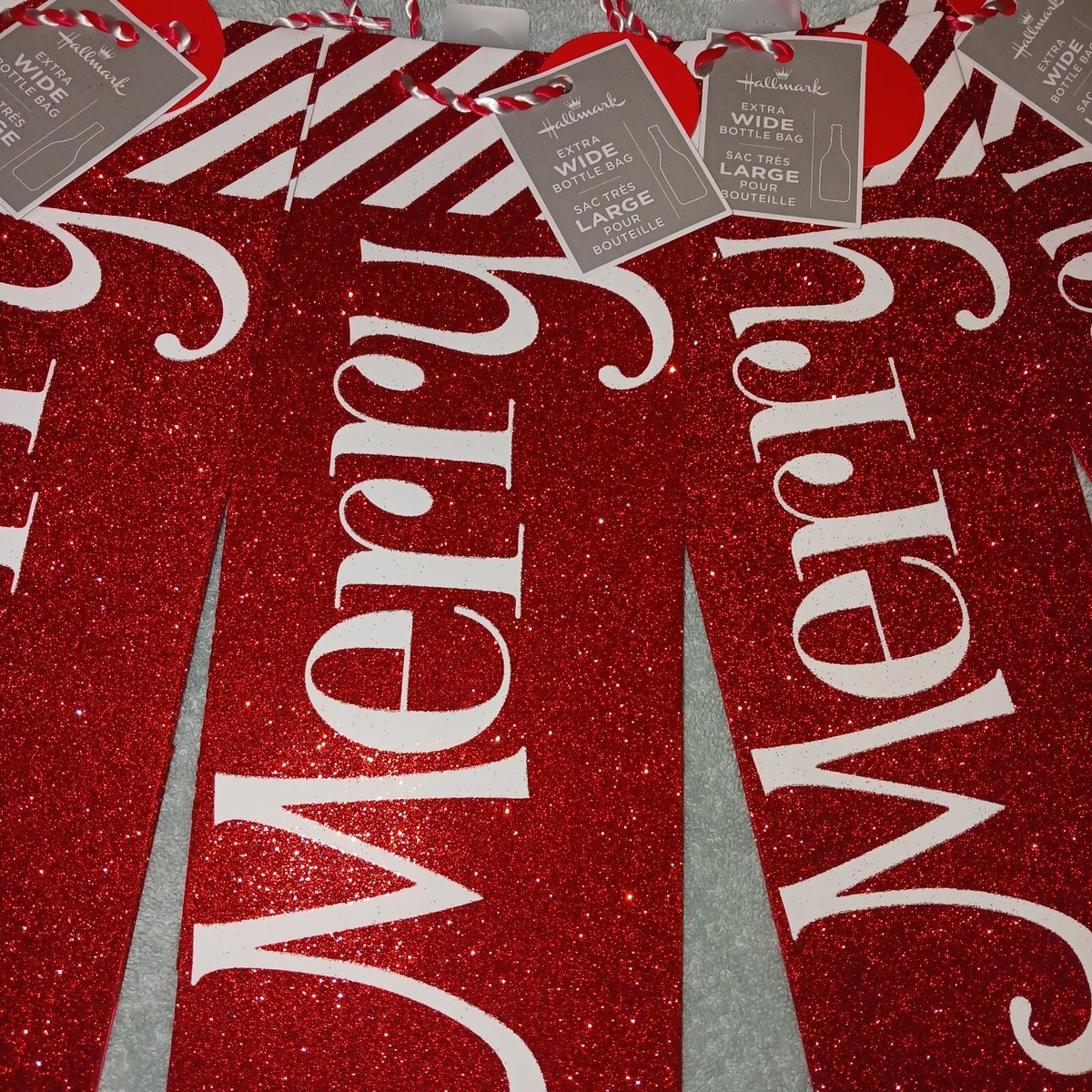 Red Holiday Large Glitter Wine Bottle Gift Hallmark New