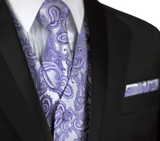 MEN'S LAVENDER PAISLEY TUXEDO VEST, TIE HANKIE. FORMAL WEDDING PROM HOMECOMING