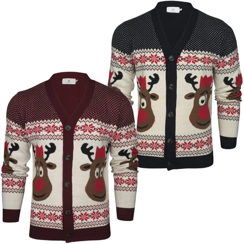 Xact Mens Rudolf Reindeer Button-Up Christmas Cardigan