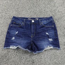 Seven7 Shorts Womens 6 Dark Blue Denim Jean Jorts Cutoffs Micro Fray Whiskered