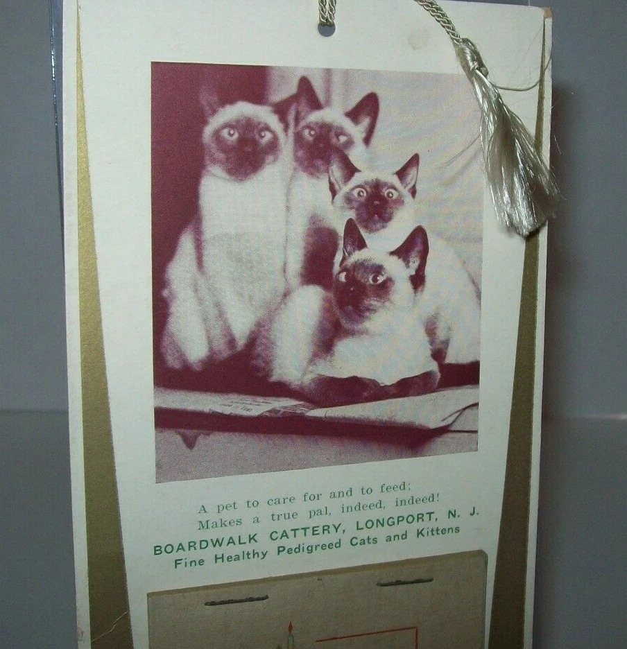 Longport New Jersey Boardwalk Cattery 1934 Holiday Calendar Siamese Cats Kittens - Image 2 of 4
