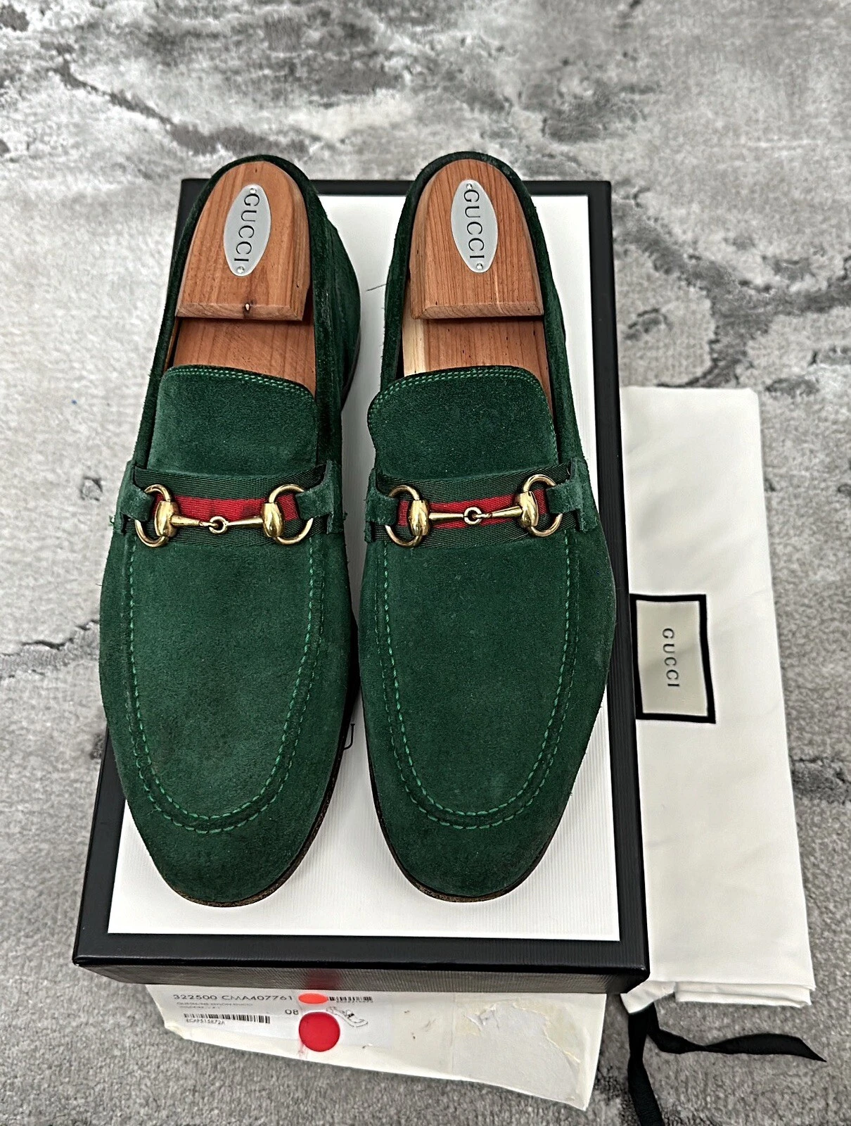Mocassin homme authentique Gucci en daim vert or cheval US8,5 EU42 UK8