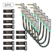 Clef Audio Labs 6.35mm TS to 6.35mm TS, Guitar Patch Cable, Green Braided -6IN-6