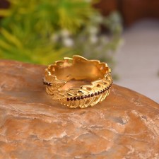 18k Gold Plated Bypass Leaf Ring 925 Sterling Silver Cove Ring With Garnet