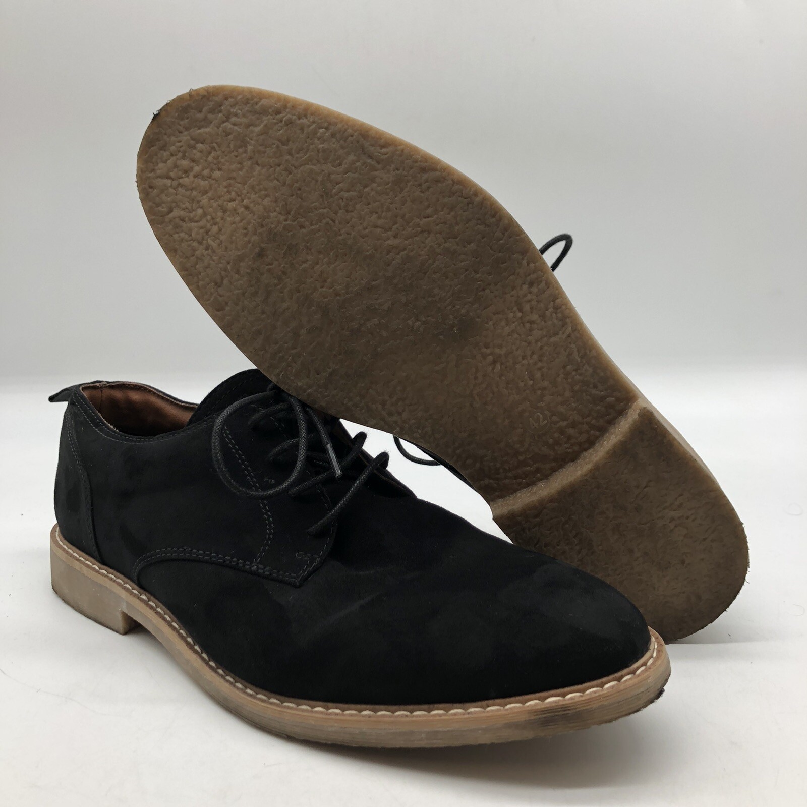 H & M Shoes Men US Dress Derby Oxford Black Suede Lace Up Almond Toe