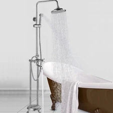 Brushed Nickel Clawfoot Tub Faucet Floor Mounted Bathtub Filler Tap w/Handshower