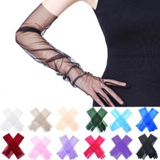 Ladies Sheer Long Full Finger Tulle Arm Length See Through Gloves Mesh 70 CM  