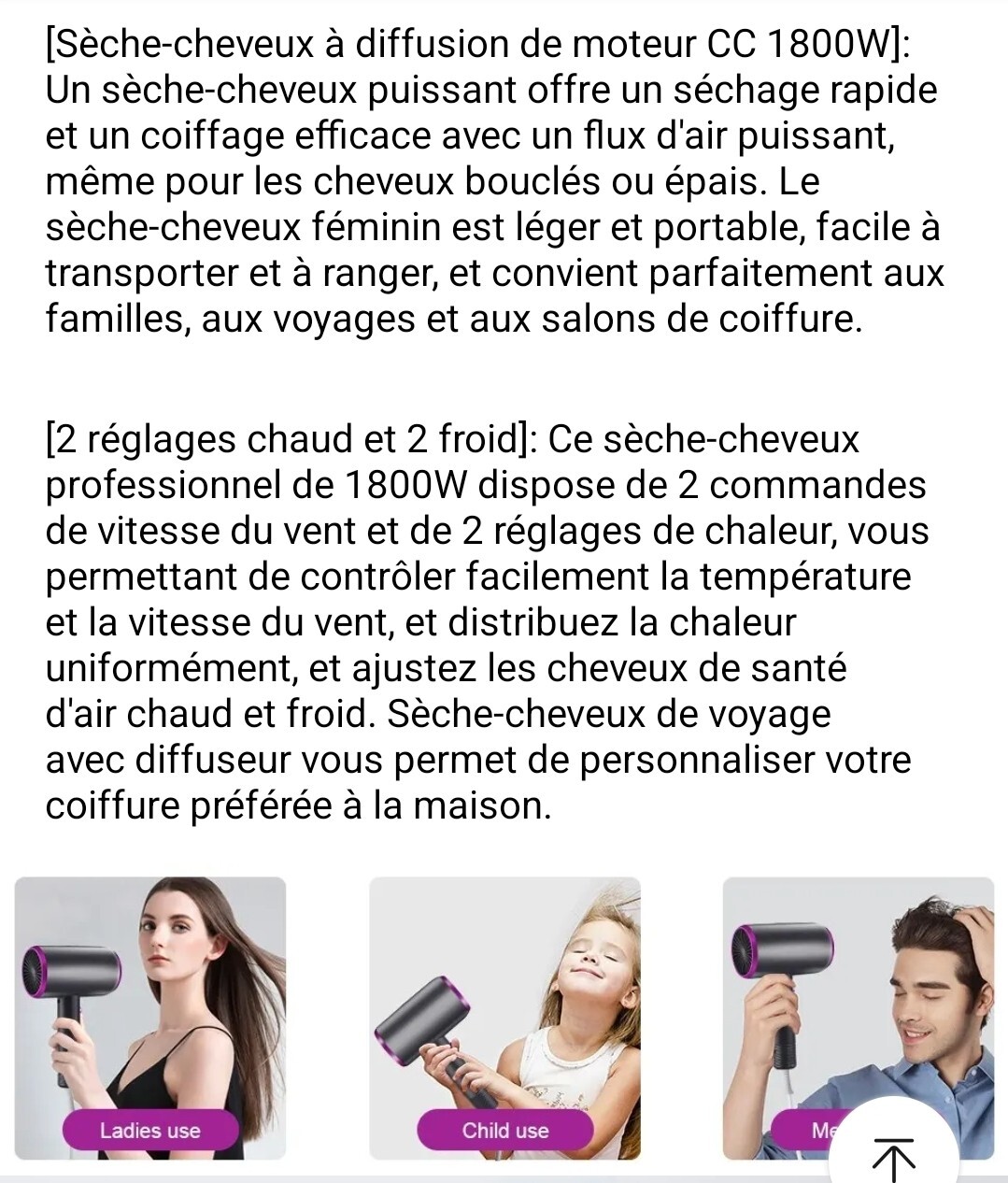 sèche-cheveux ionique rapide – vue détaillée