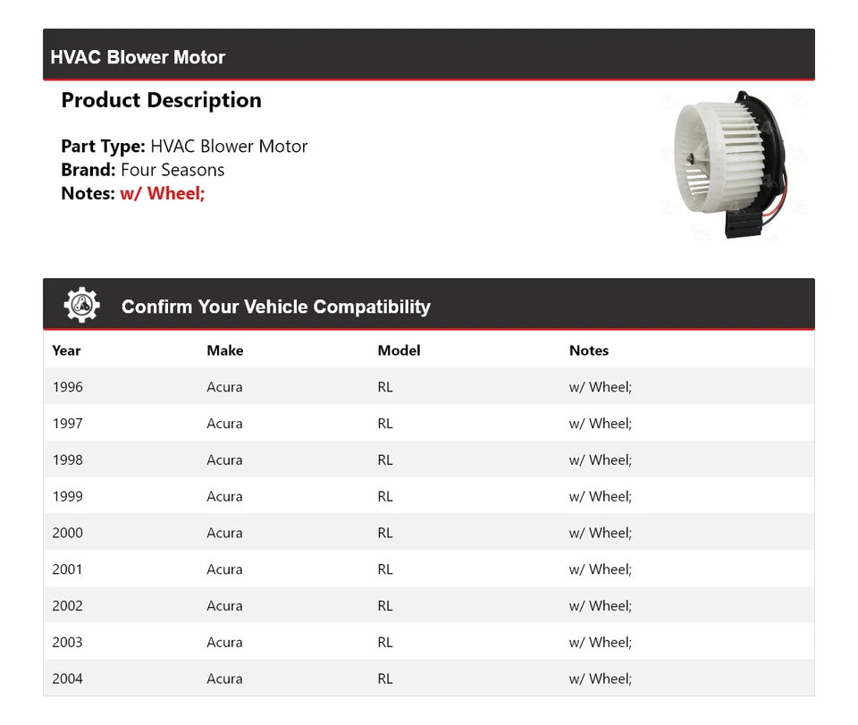 For 1996-2004 Acura RL HVAC Blower Motor 4 Seasons 1997 1998 1999 2000 2001 2002 - Image 2 of 4