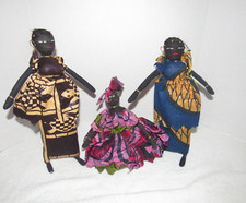 3 Vintage African Traditional Folk Art Hand Made Cloth Rag Doll