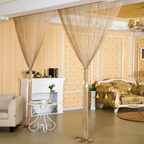 Gold Tassel String Door Curtain Beads Room Divider Crystal Fringe Window Panel - Picture 3 of 4