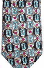Fashion Neckware Men's Silk Tie 59.5" X 3.75 Multiple Colored Geometric