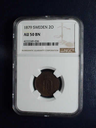 1879 Sweden Two Ore NGC AU50 BN 2O Coin PRICED TO SELL NOW!