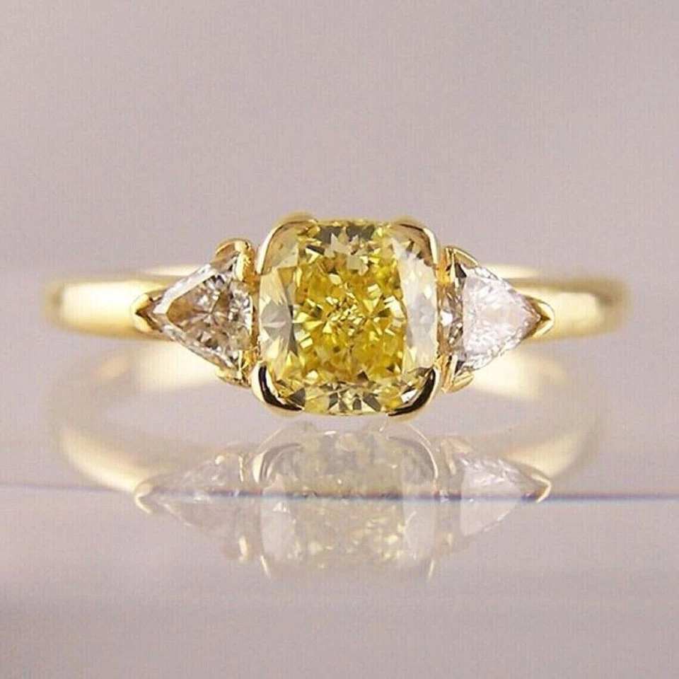 3Ct Cushion Lab Created Citrine Solitaire Engagement Ring 14K Yellow Gold Plated - Image 2 of 2