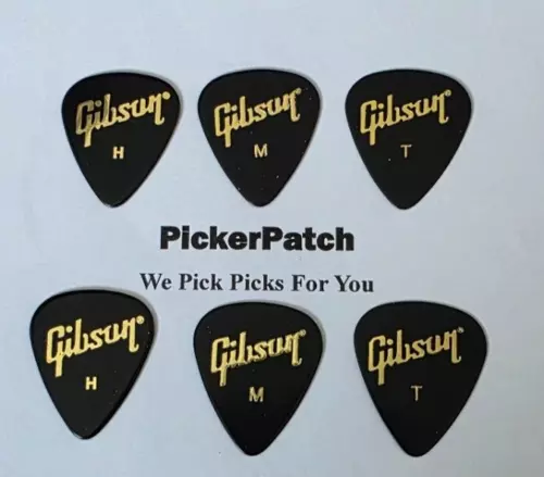 GIBSON HEAVY MEDIUM THIN BLACK 351 SHAPE Guitar Picks 6 Picks  #44